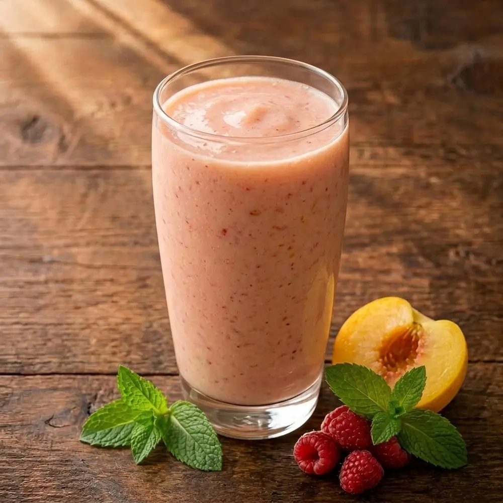 Peach, Raspberry and Mint Smoothie