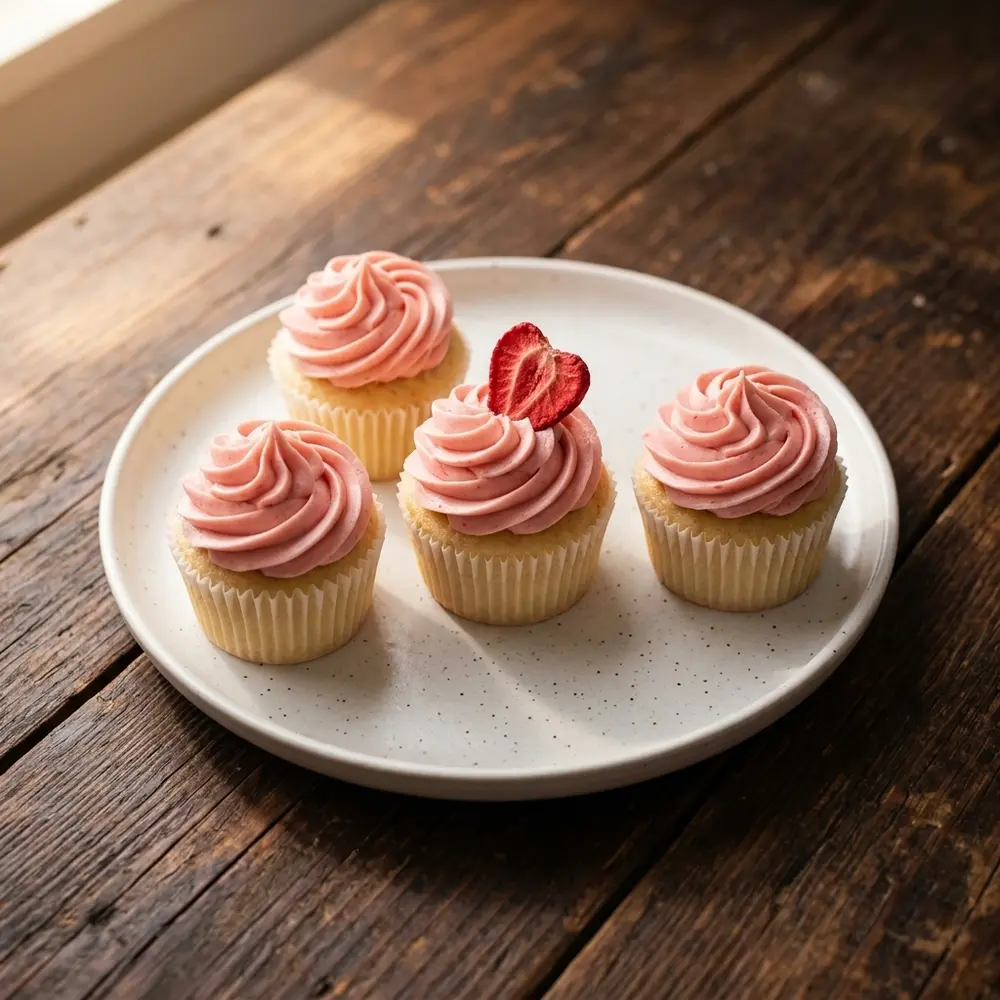 Vanilla Cupcakes with Strawberry Fluff Buttercream